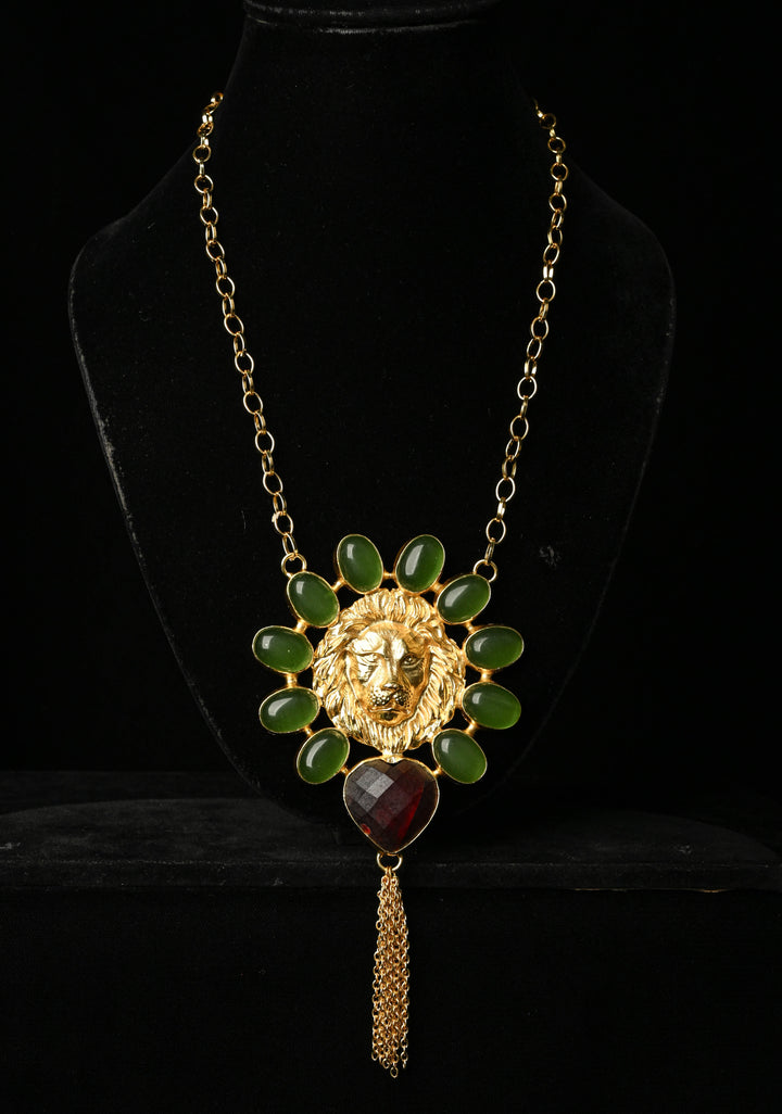 Green Onyx and Purple Glass Stone Pendant