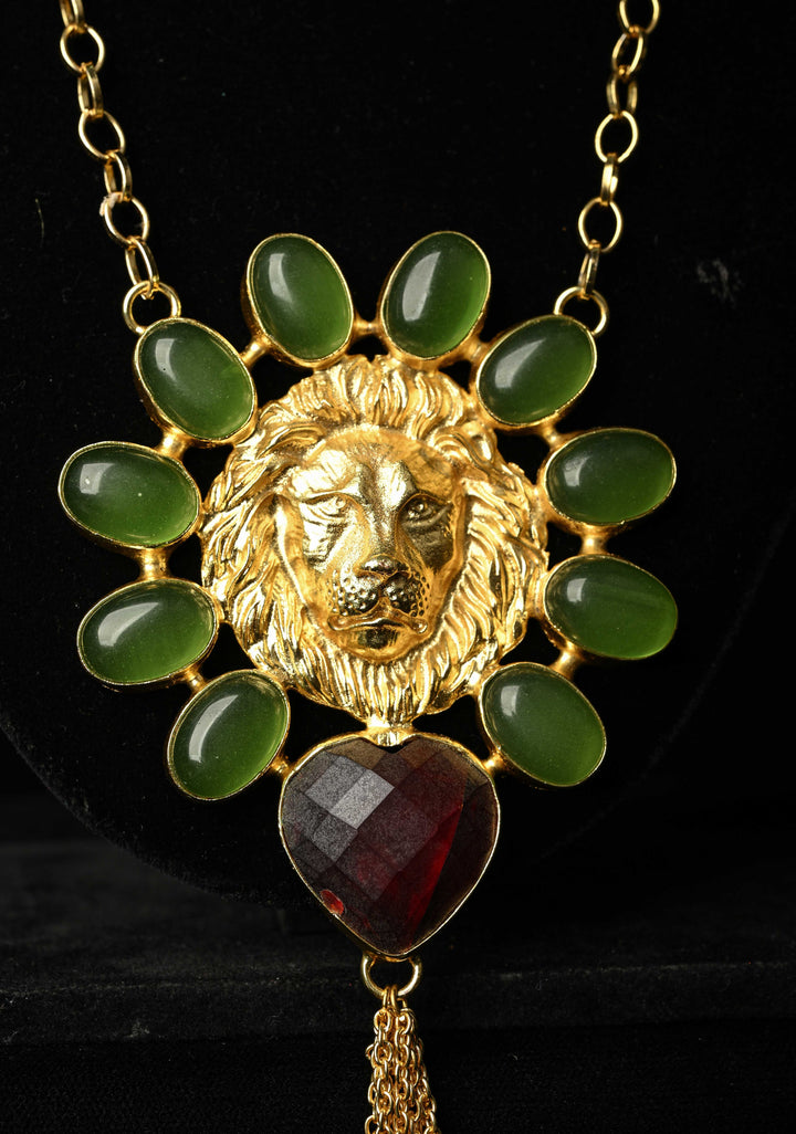 Green Onyx and Purple Glass Stone Pendant