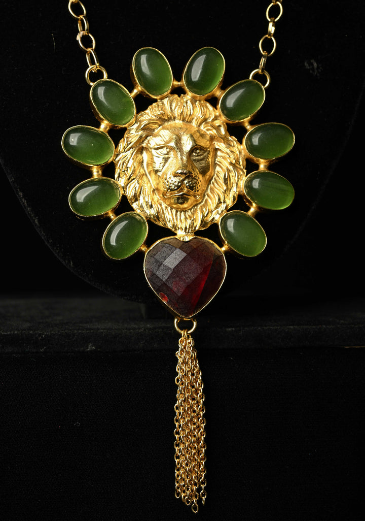 Green Onyx and Purple Glass Stone Pendant