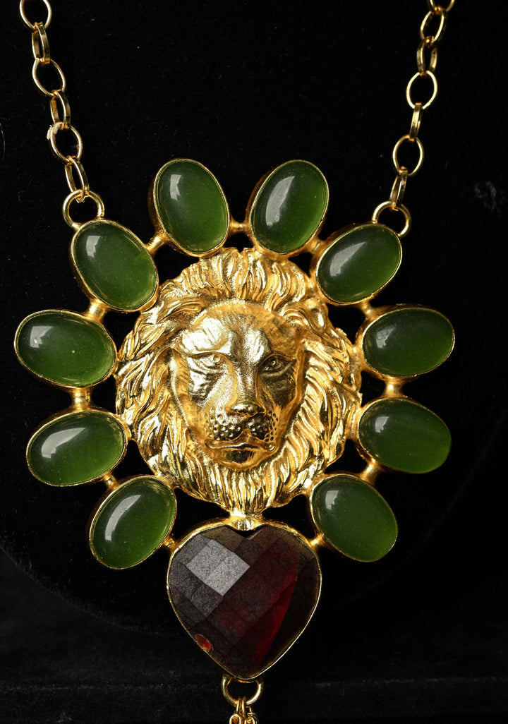 Green Onyx and Purple Glass Stone Pendant