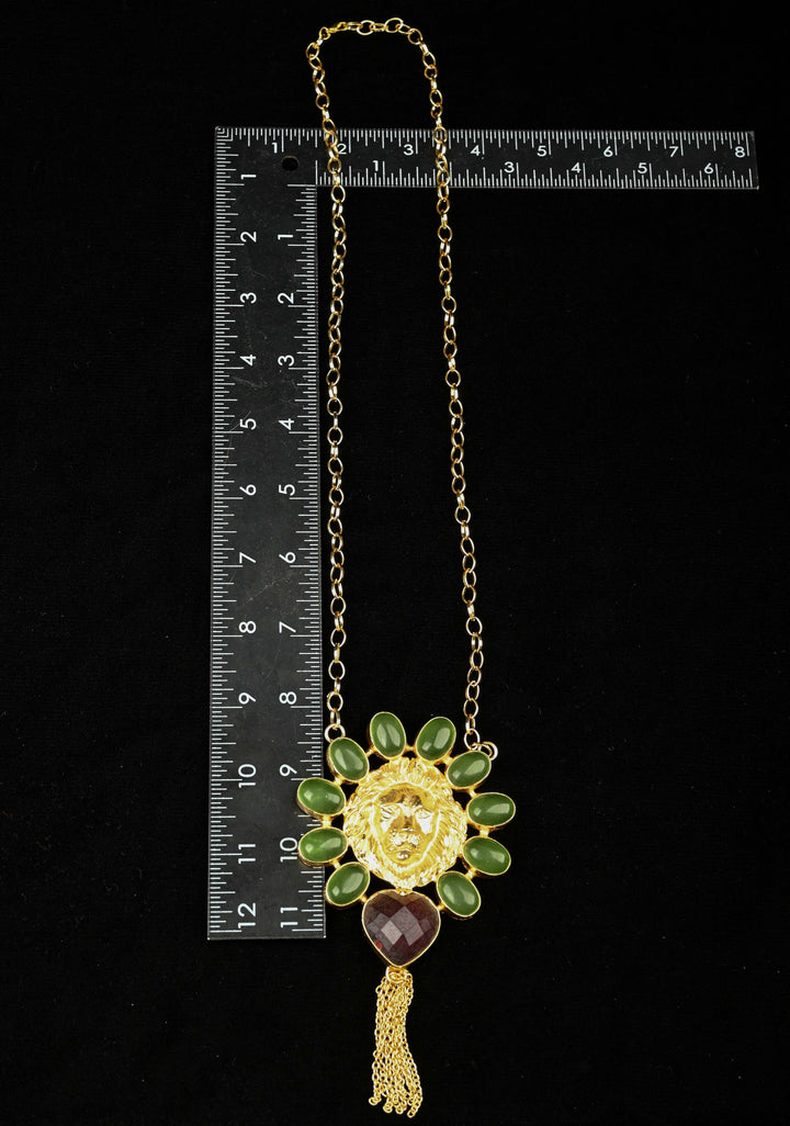 Green Onyx and Purple Glass Stone Pendant