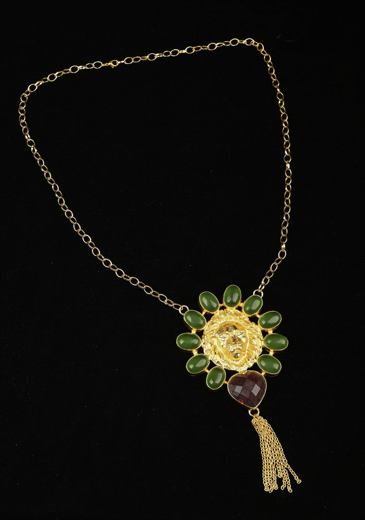 Green Onyx and Purple Glass Stone Pendant