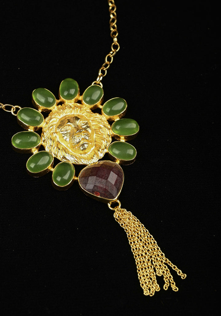 Green Onyx and Purple Glass Stone Pendant