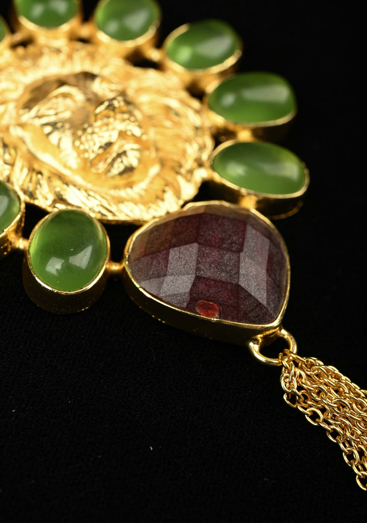 Green Onyx and Purple Glass Stone Pendant