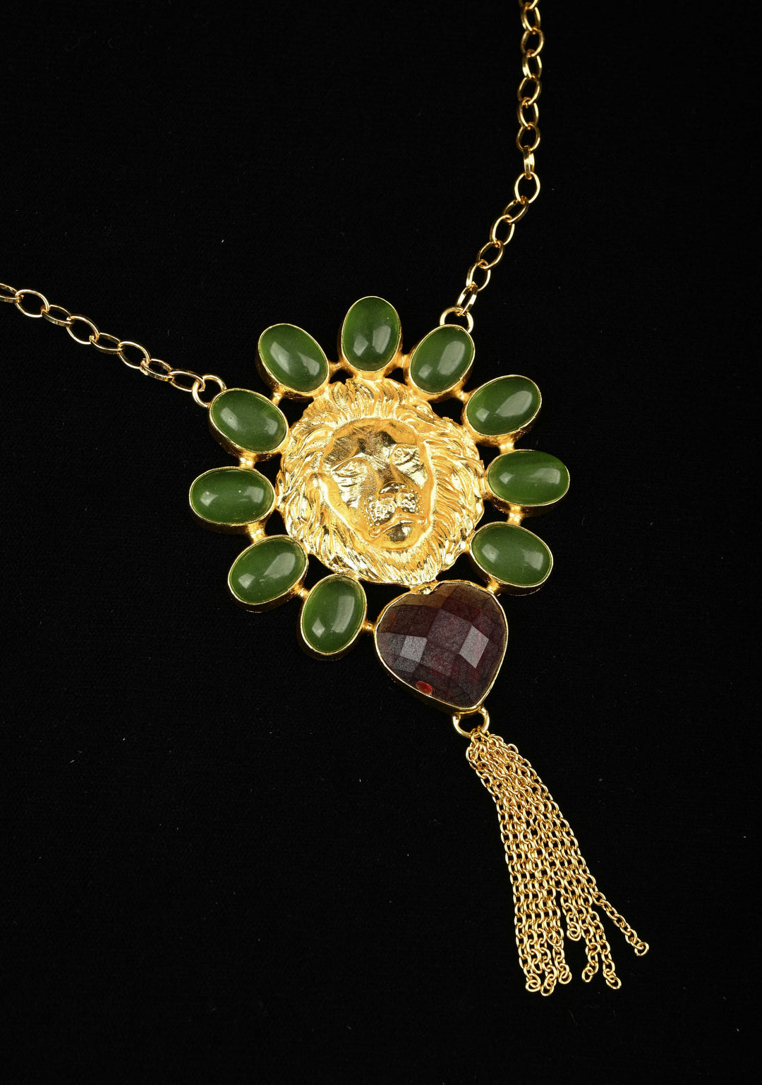 Green Onyx and Purple Glass Stone Pendant