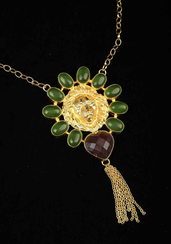 Green Onyx and Purple Glass Stone Pendant