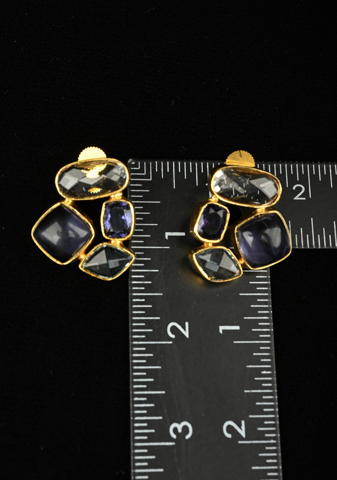 Glass - Purple Stone Crystal Cluster Stud