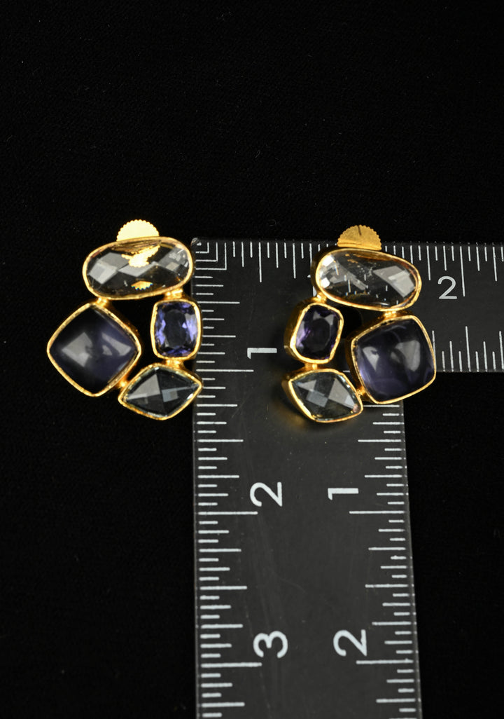 Glass - Purple Stone Crystal Cluster Stud