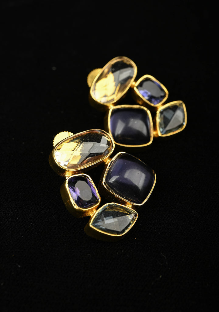 Glass - Purple Stone Crystal Cluster Stud