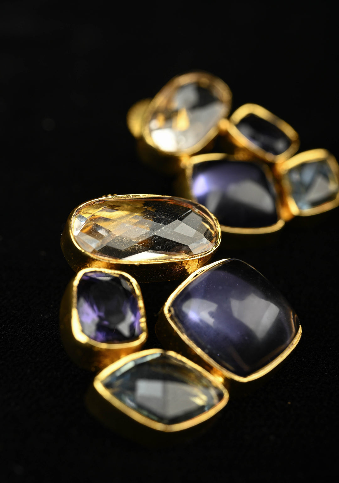 Glass - Purple Stone Crystal Cluster Stud