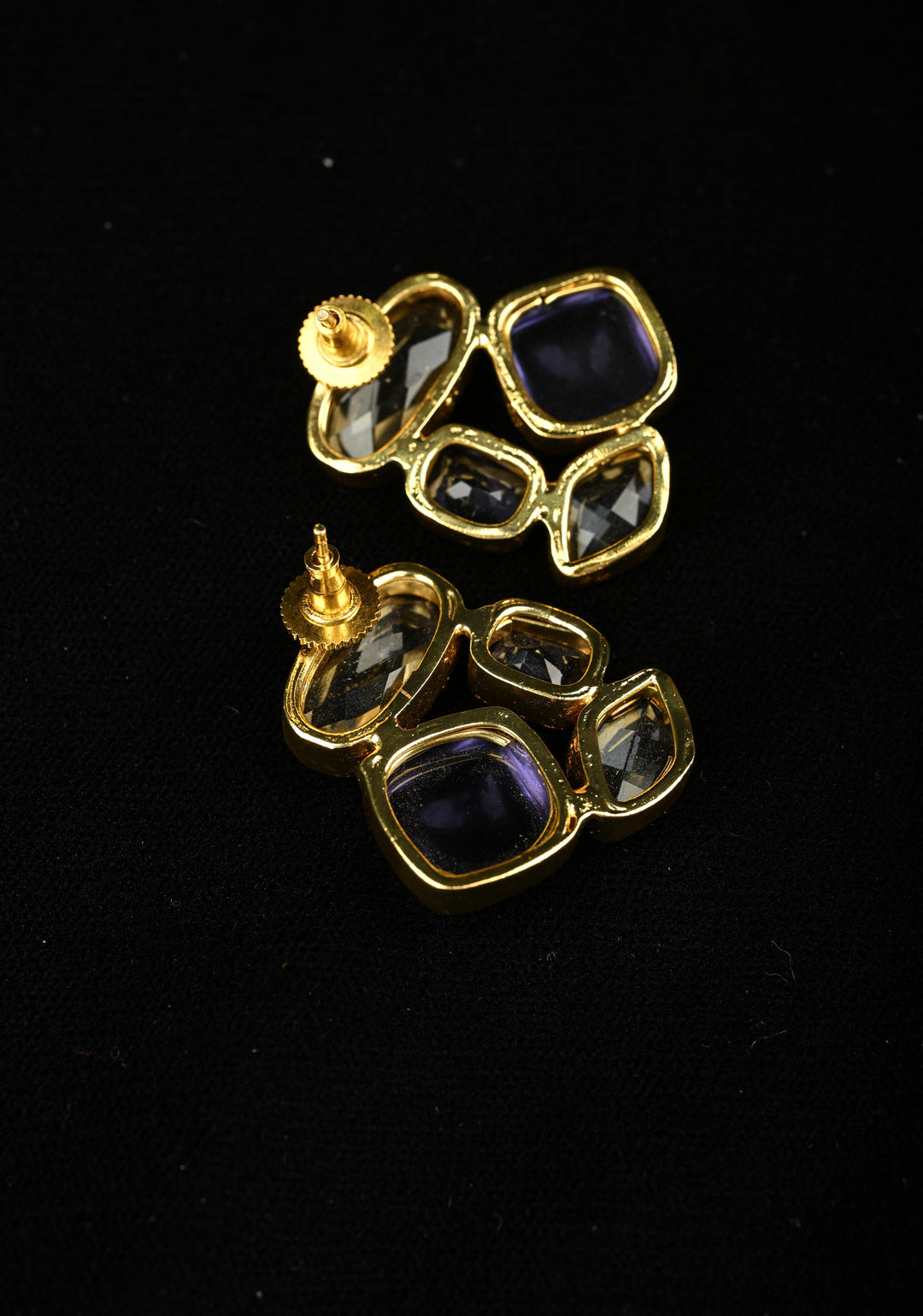 Glass - Purple Stone Crystal Cluster Stud