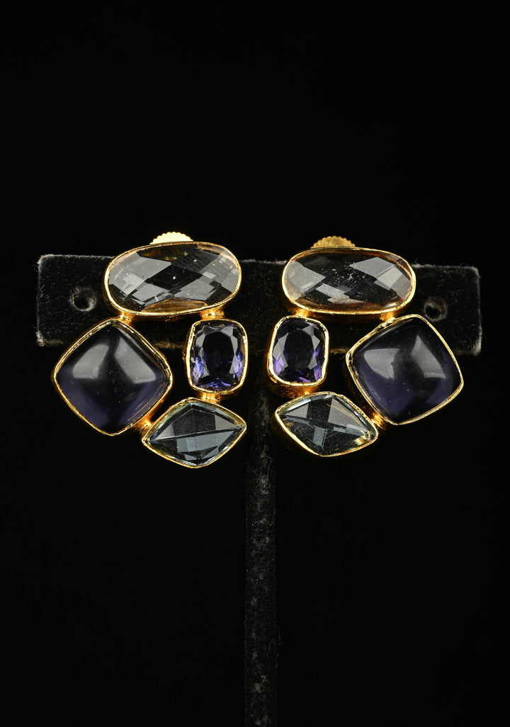Glass - Purple Stone Crystal Cluster Stud