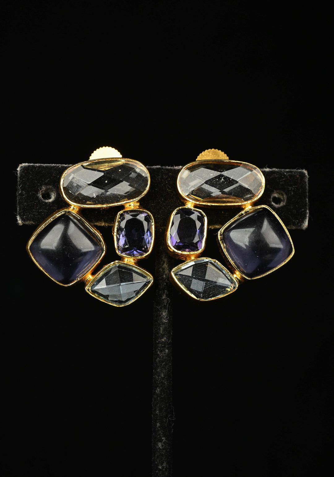 Glass - Purple Stone Crystal Cluster Stud
