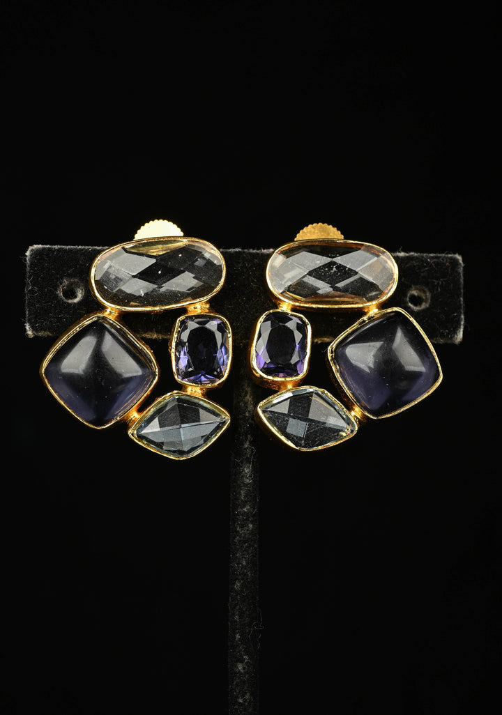 Glass - Purple Stone Crystal Cluster Stud
