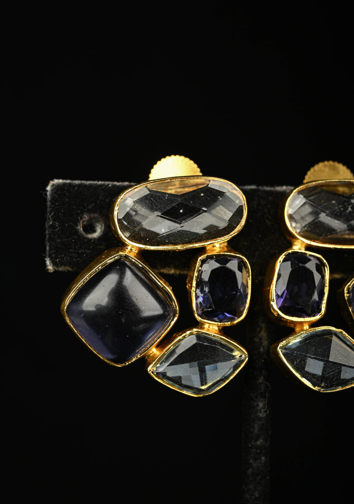 Glass - Purple Stone Crystal Cluster Stud