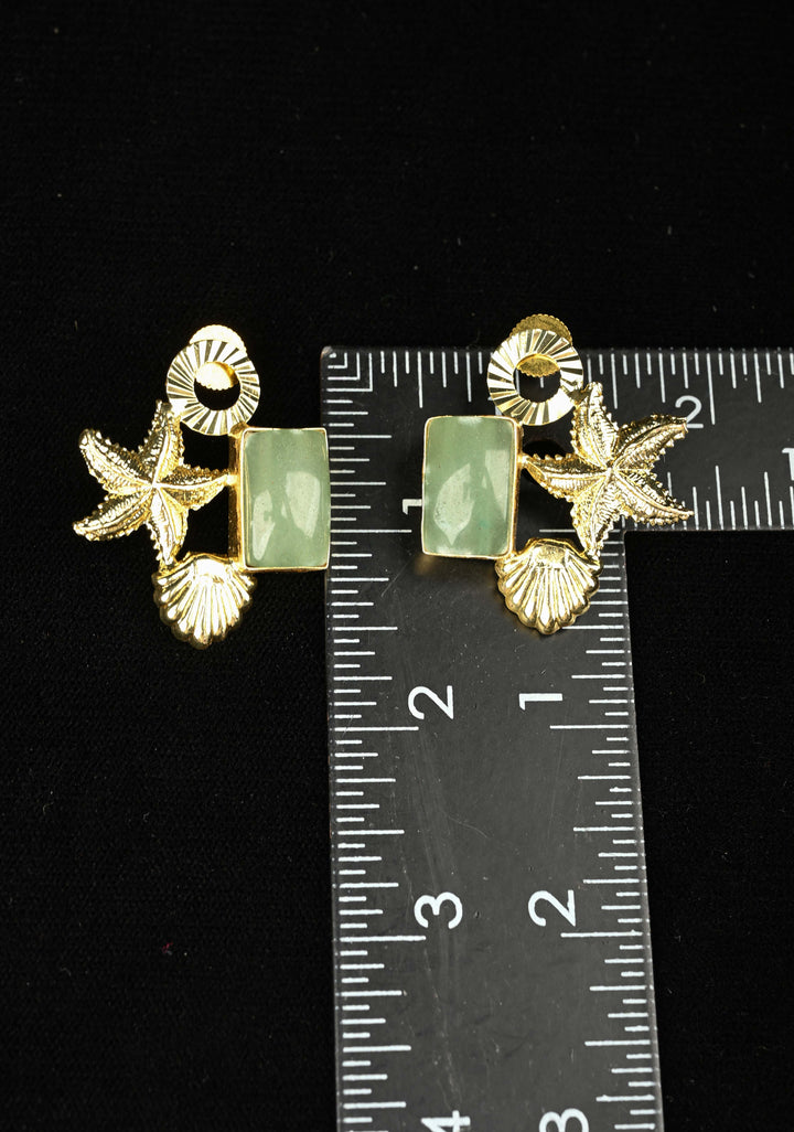 Lapis Lazuli & Green Jade and Gold Starfish-Shell Earrings