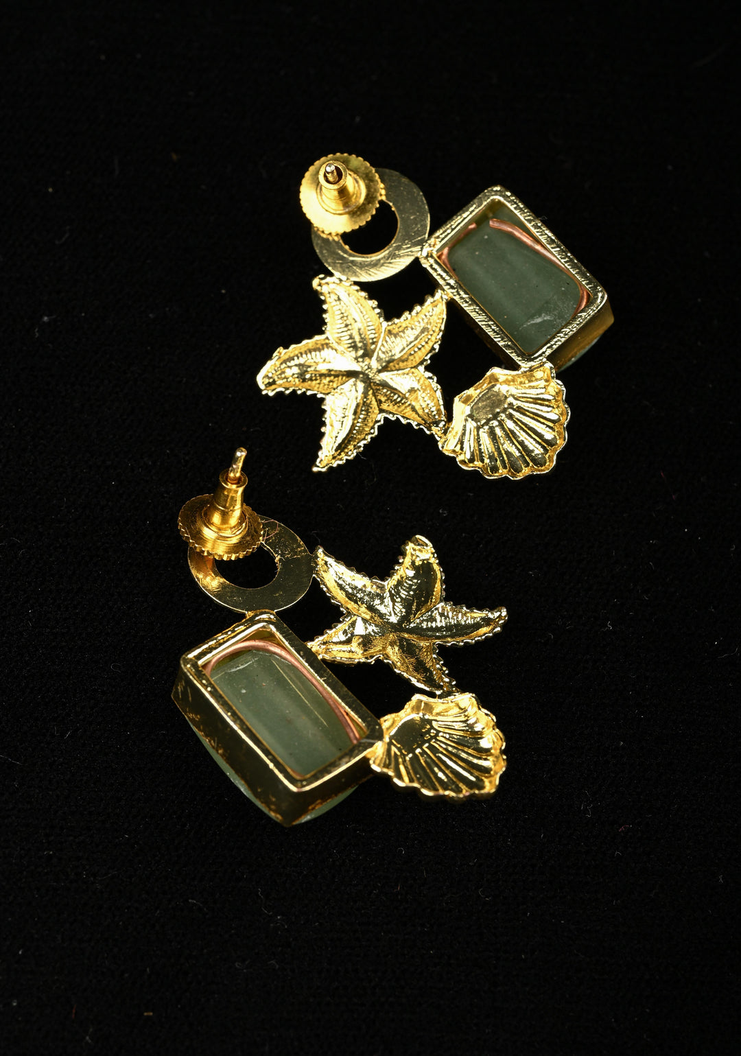 Lapis Lazuli & Green Jade and Gold Starfish-Shell Earrings