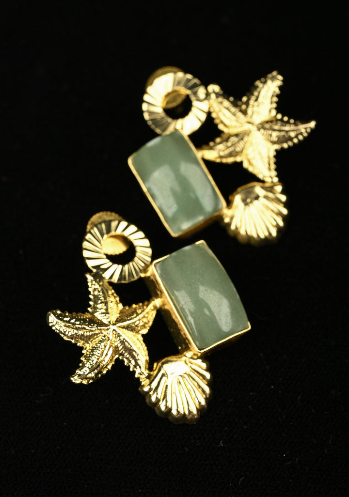 Lapis Lazuli & Green Jade and Gold Starfish-Shell Earrings