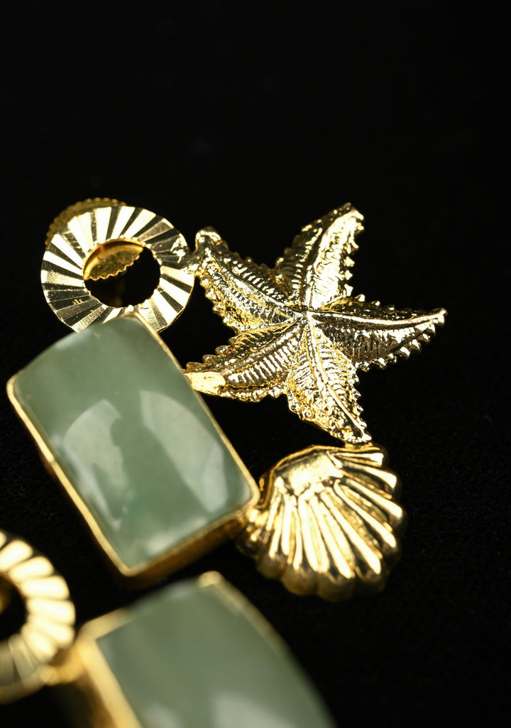 Lapis Lazuli & Green Jade and Gold Starfish-Shell Earrings