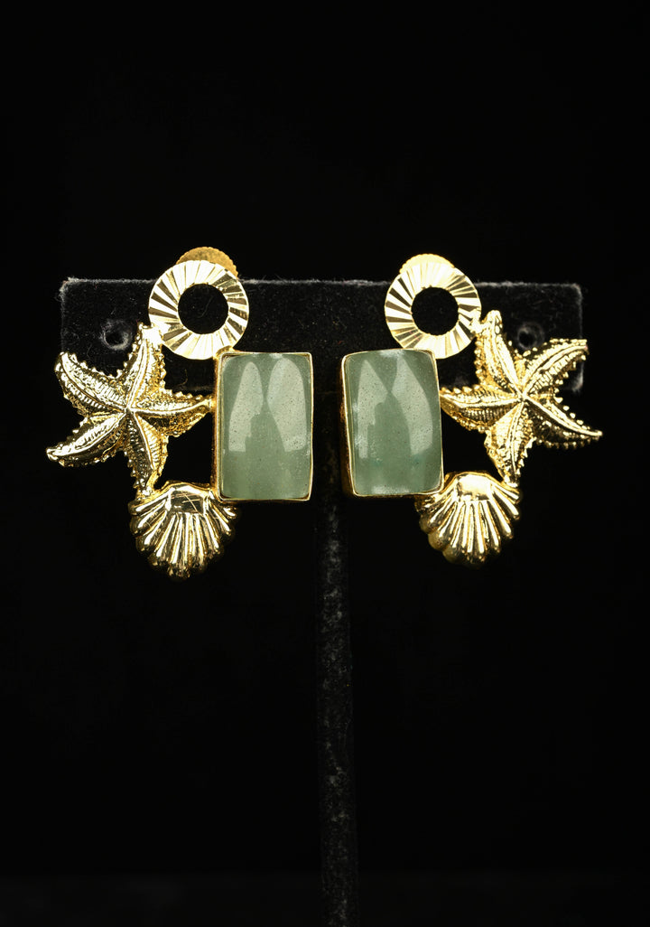 Lapis Lazuli & Green Jade and Gold Starfish-Shell Earrings