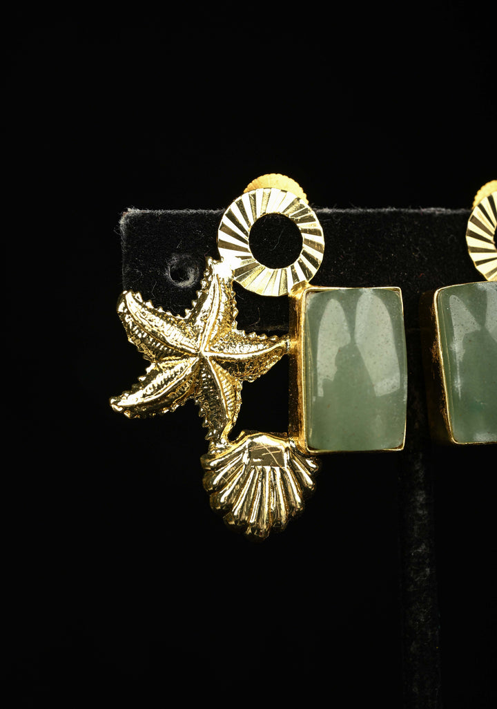Lapis Lazuli & Green Jade and Gold Starfish-Shell Earrings