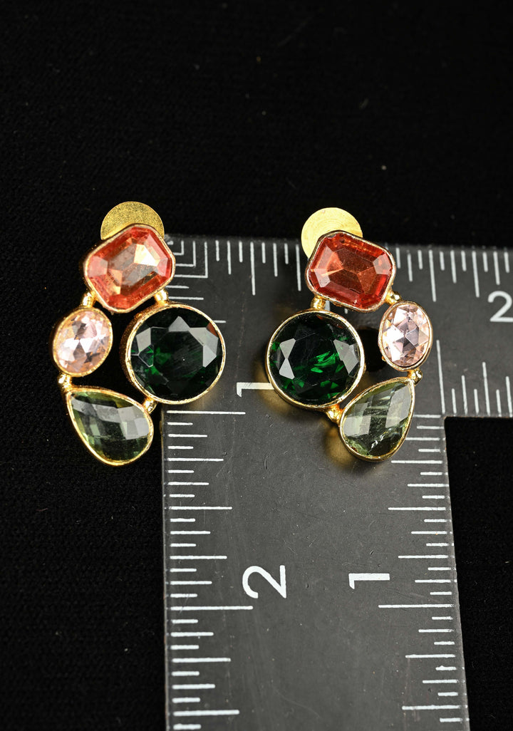 Multicolor Glass stone Cluster Stud Earrings