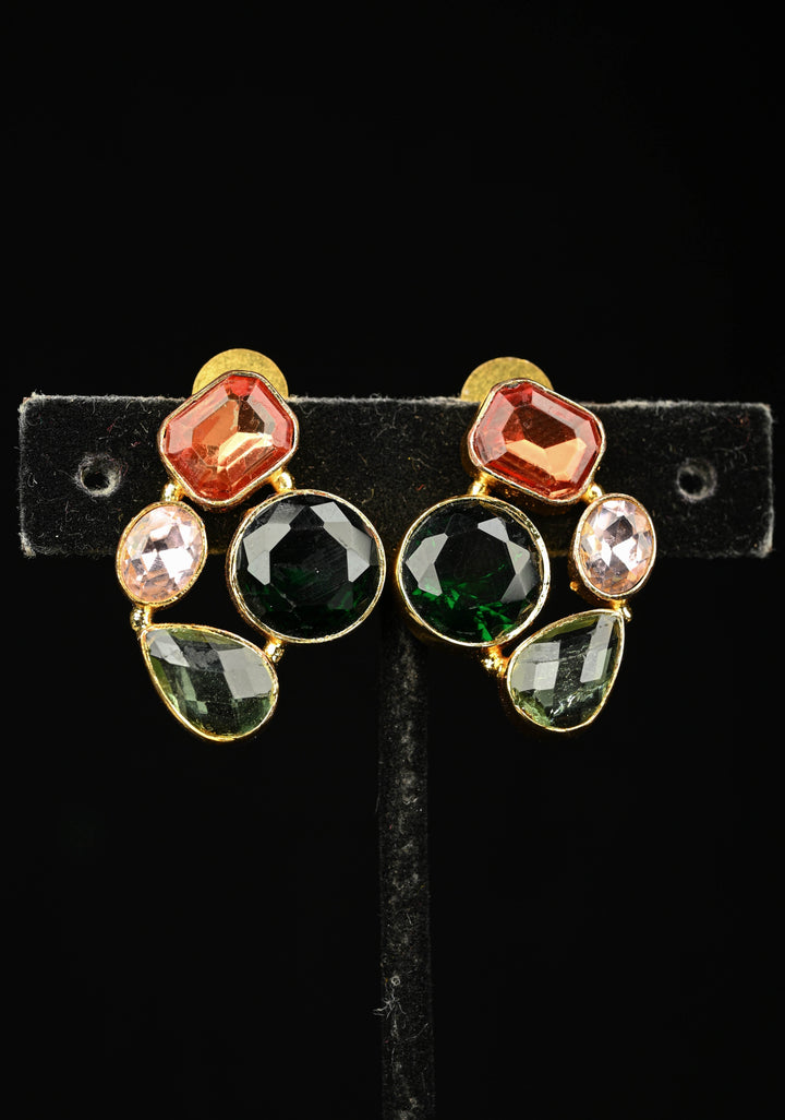 Multicolor Glass stone Cluster Stud Earrings