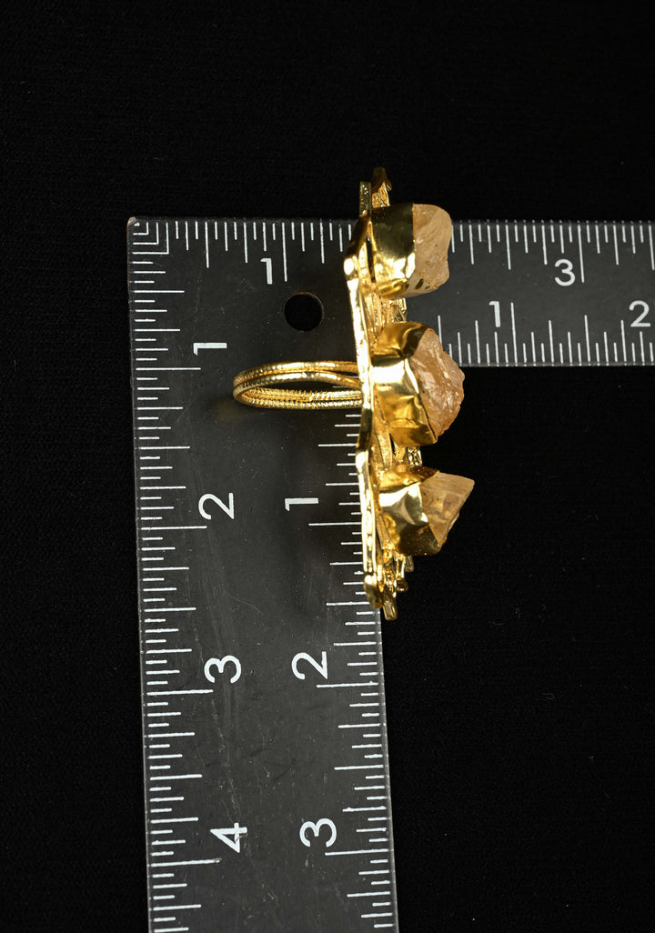 Raw Citrine Cluster Stone Web Cocktail Adjustable Ring
