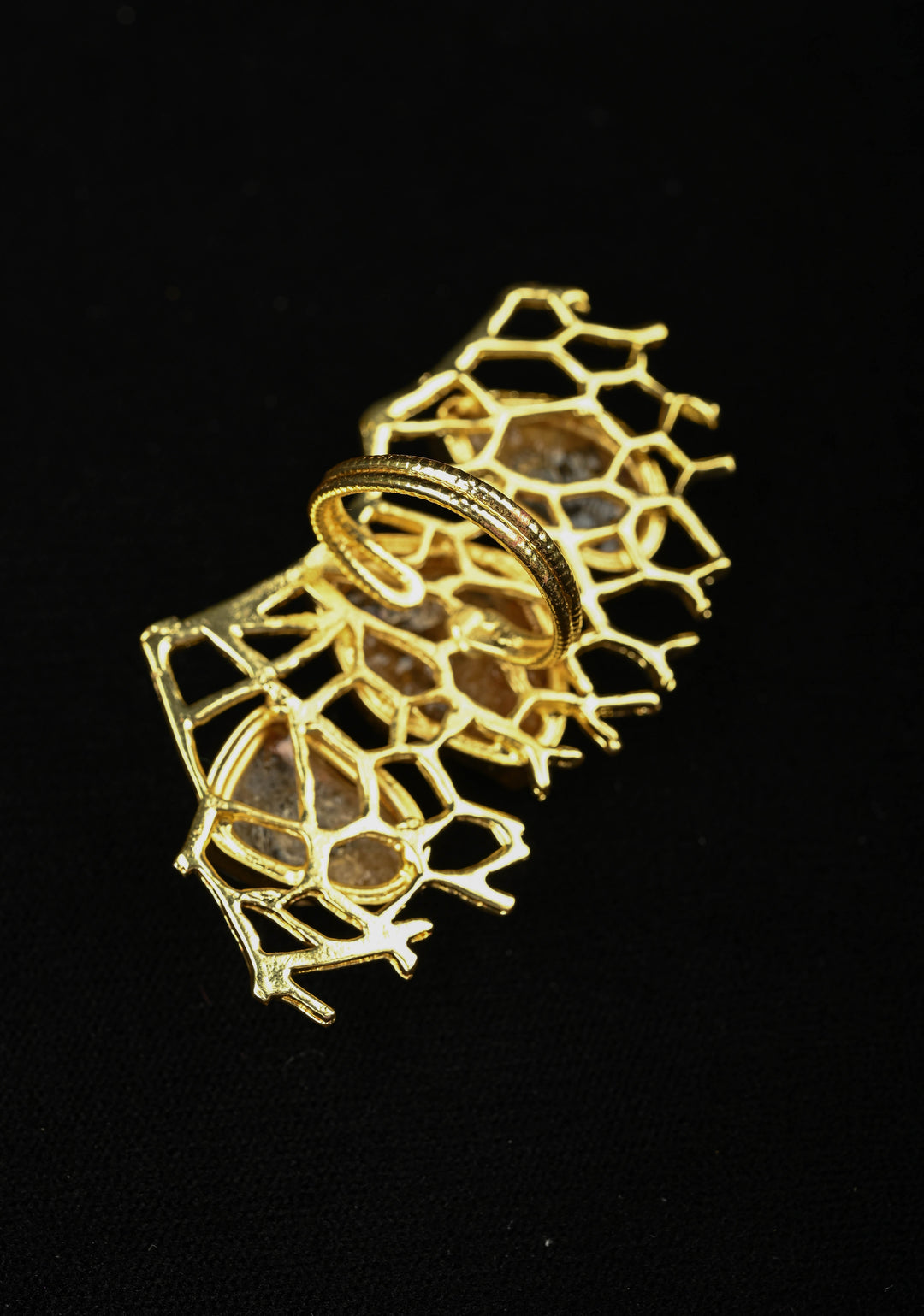 Raw Citrine Cluster Stone Web Cocktail Adjustable Ring