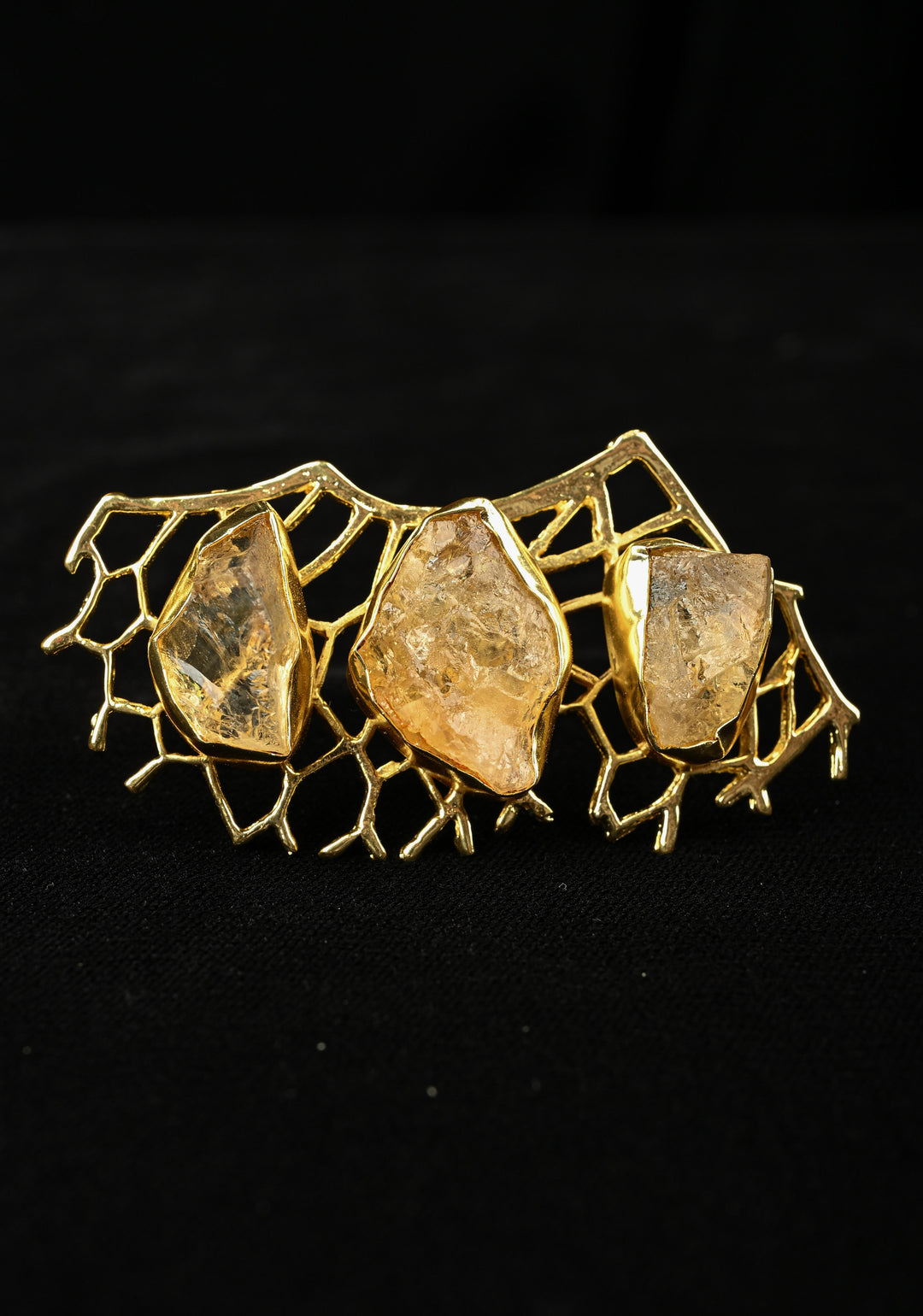 Raw Citrine Cluster Stone Web Cocktail Adjustable Ring