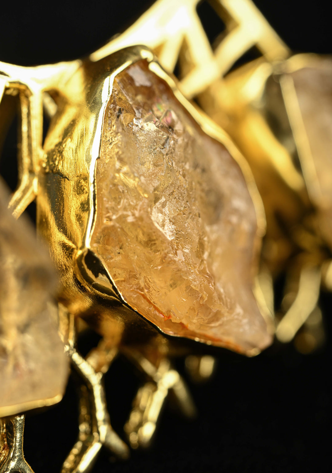 Raw Citrine Cluster Stone Web Cocktail Adjustable Ring