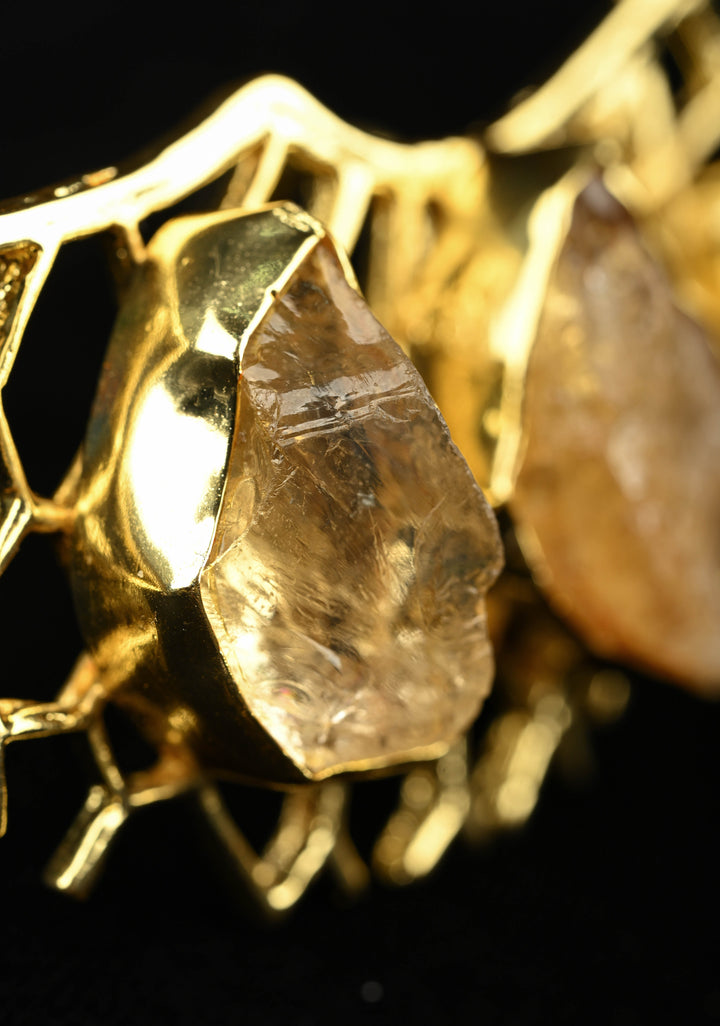 Raw Citrine Cluster Stone Web Cocktail Adjustable Ring