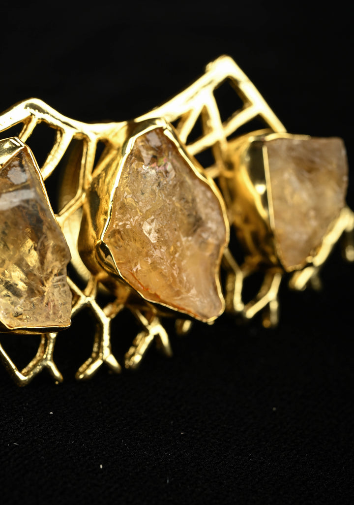 Raw Citrine Cluster Stone Web Cocktail Adjustable Ring