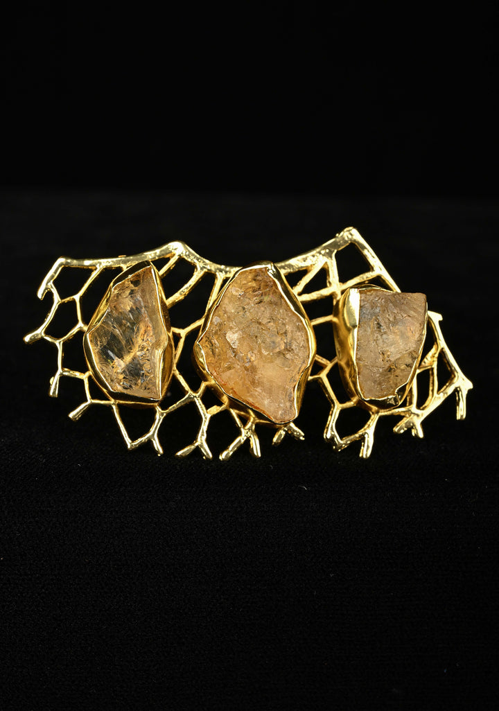 Raw Citrine Cluster Stone Web Cocktail Adjustable Ring