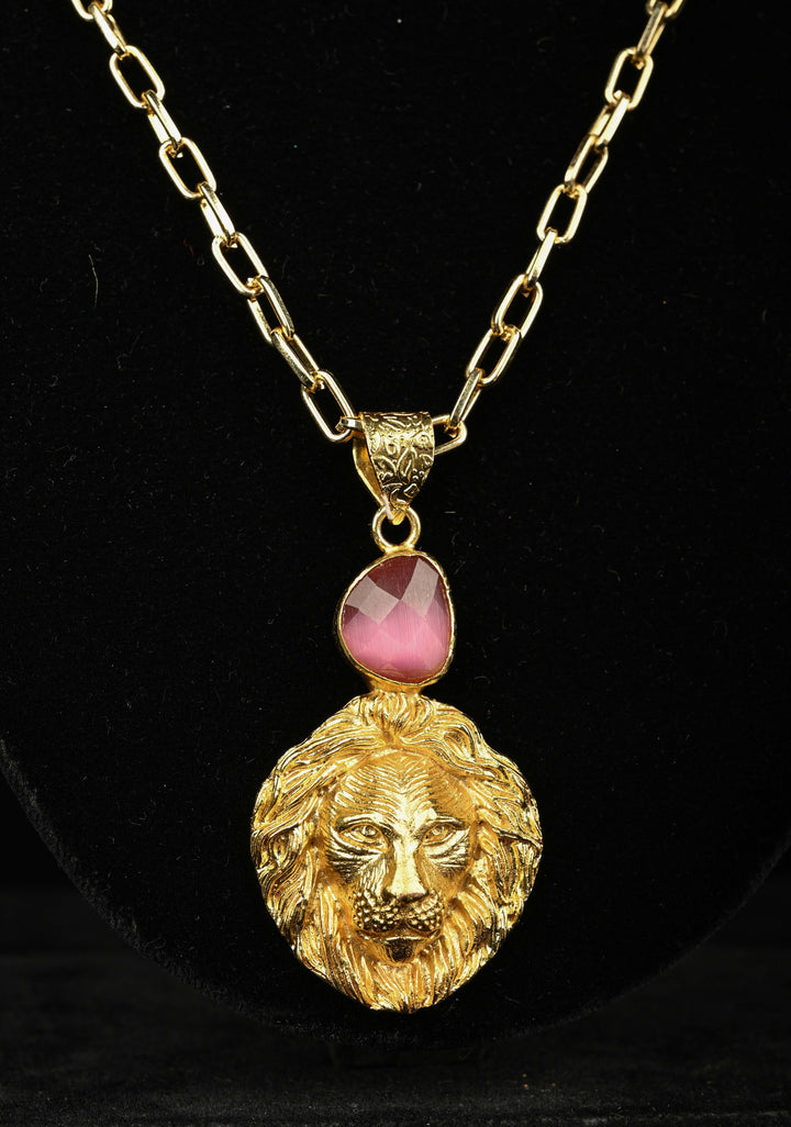 Monalisa Stone Lion Head Pendant Necklace