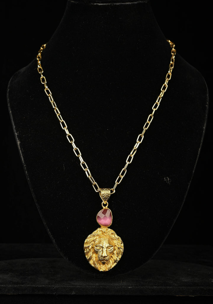 Monalisa Stone Lion Head Pendant Necklace