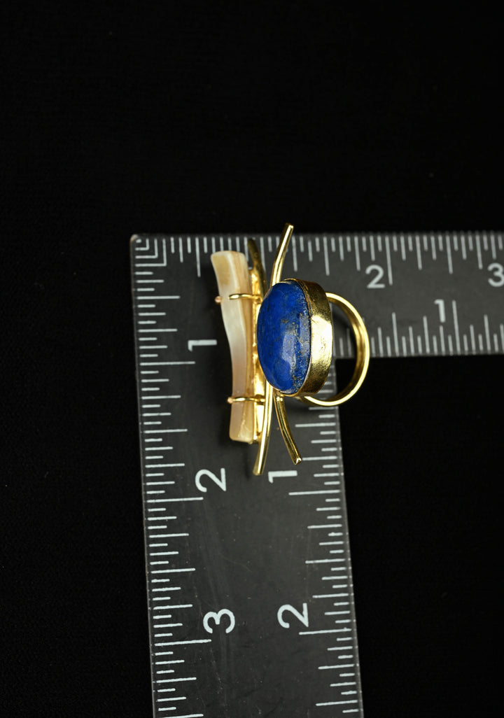 Monalisa Stone and Mother of Pearl Gemstone Ring with Gold Tone