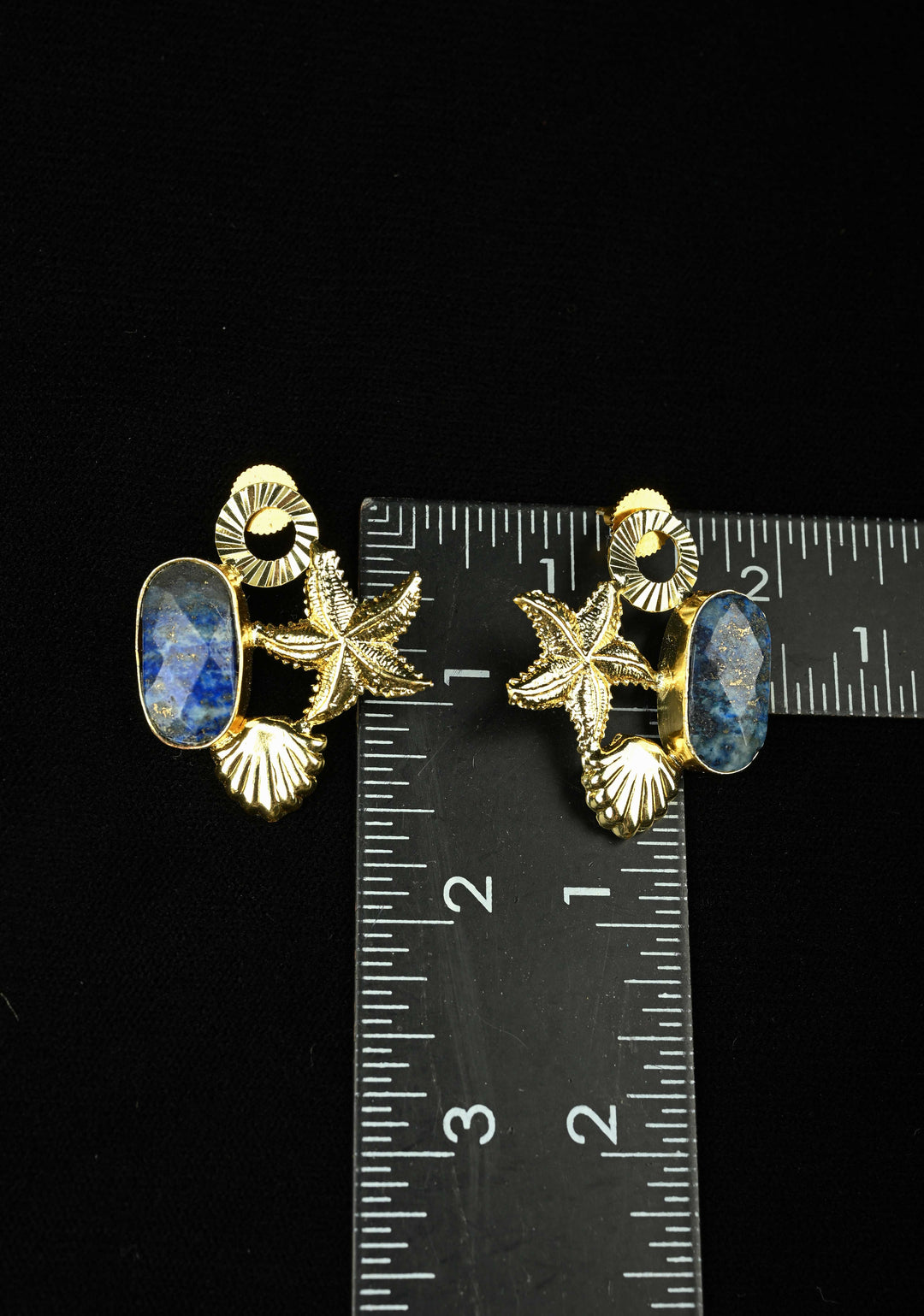 Lapis and Green Zade Earring With Gold-Toned Starfish