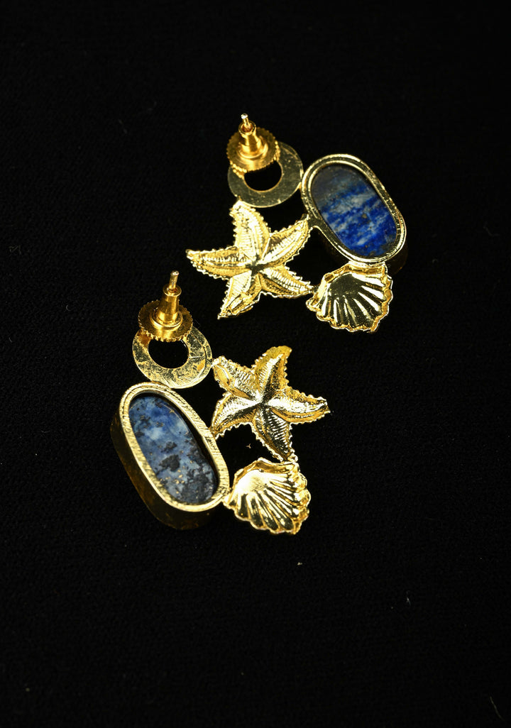 Lapis and Green Zade Earring With Gold-Toned Starfish