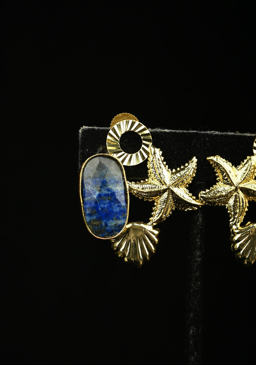 Lapis and Green Zade Earring With Gold-Toned Starfish