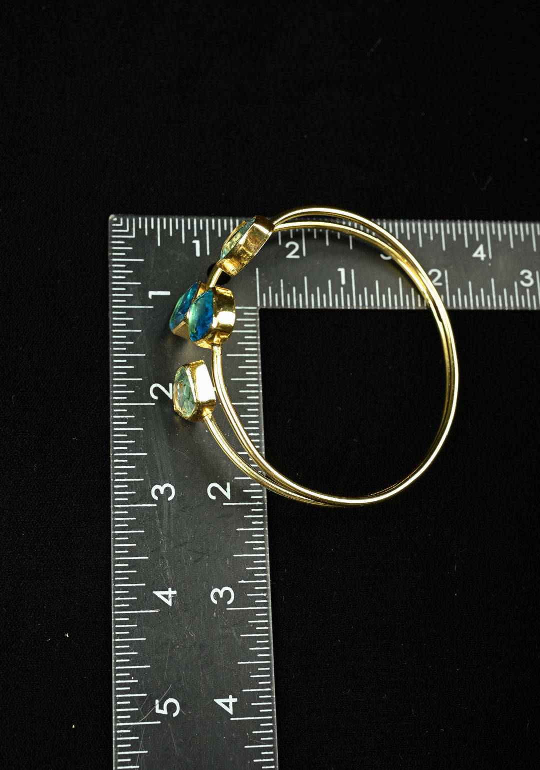 Adjustable Bangle Bracelet Handcuff with Blue Glass