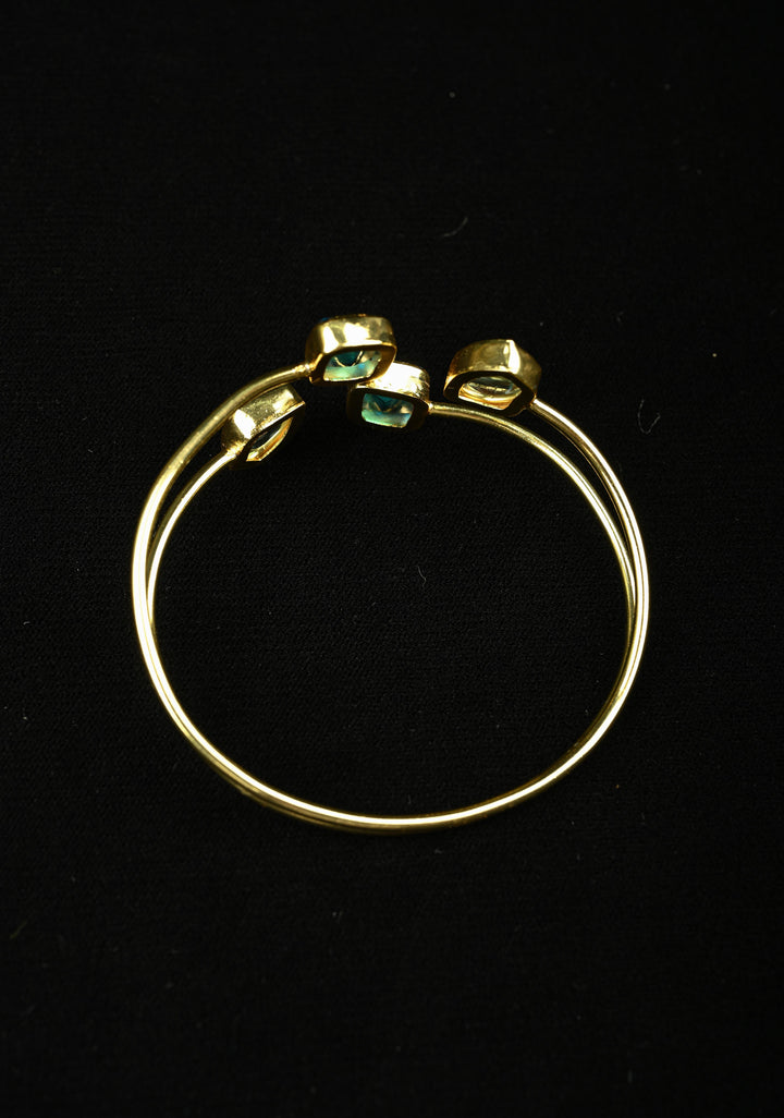 Adjustable Bangle Bracelet Handcuff with Blue Glass