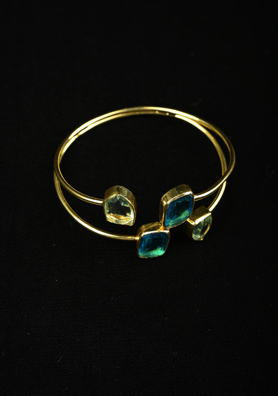 Adjustable Bangle Bracelet Handcuff with Blue Glass