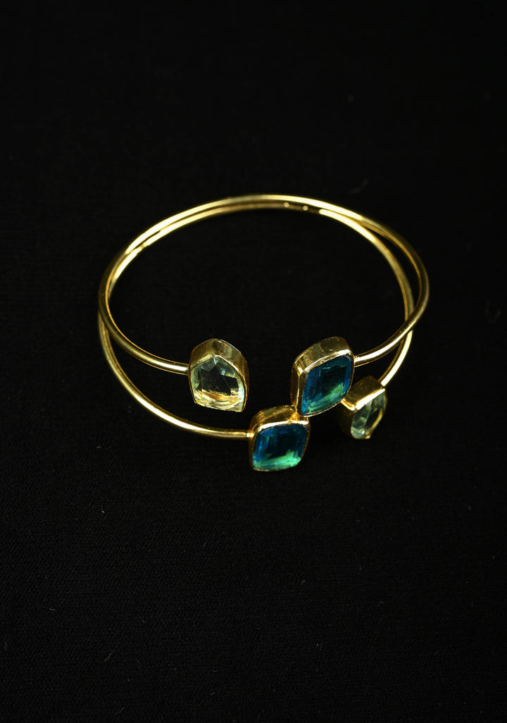 Adjustable Bangle Bracelet Handcuff with Blue Glass