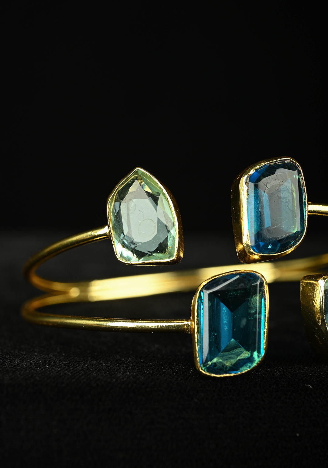 Adjustable Bangle Bracelet Handcuff with Blue Glass