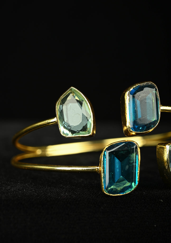 Adjustable Bangle Bracelet Handcuff with Blue Glass