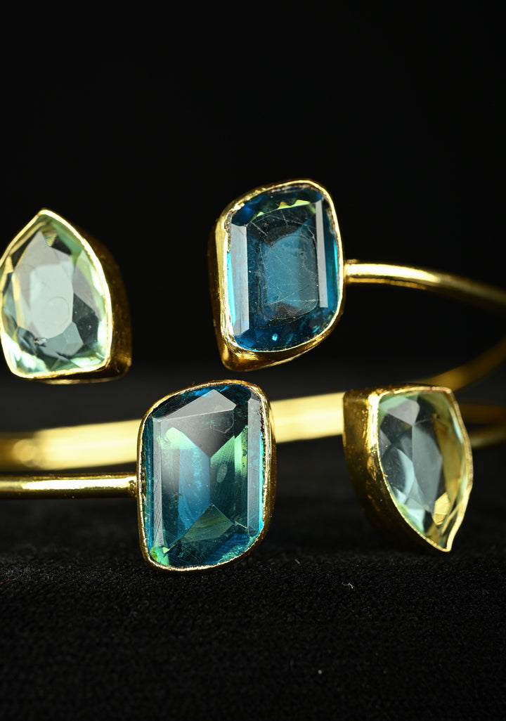 Adjustable Bangle Bracelet Handcuff with Blue Glass