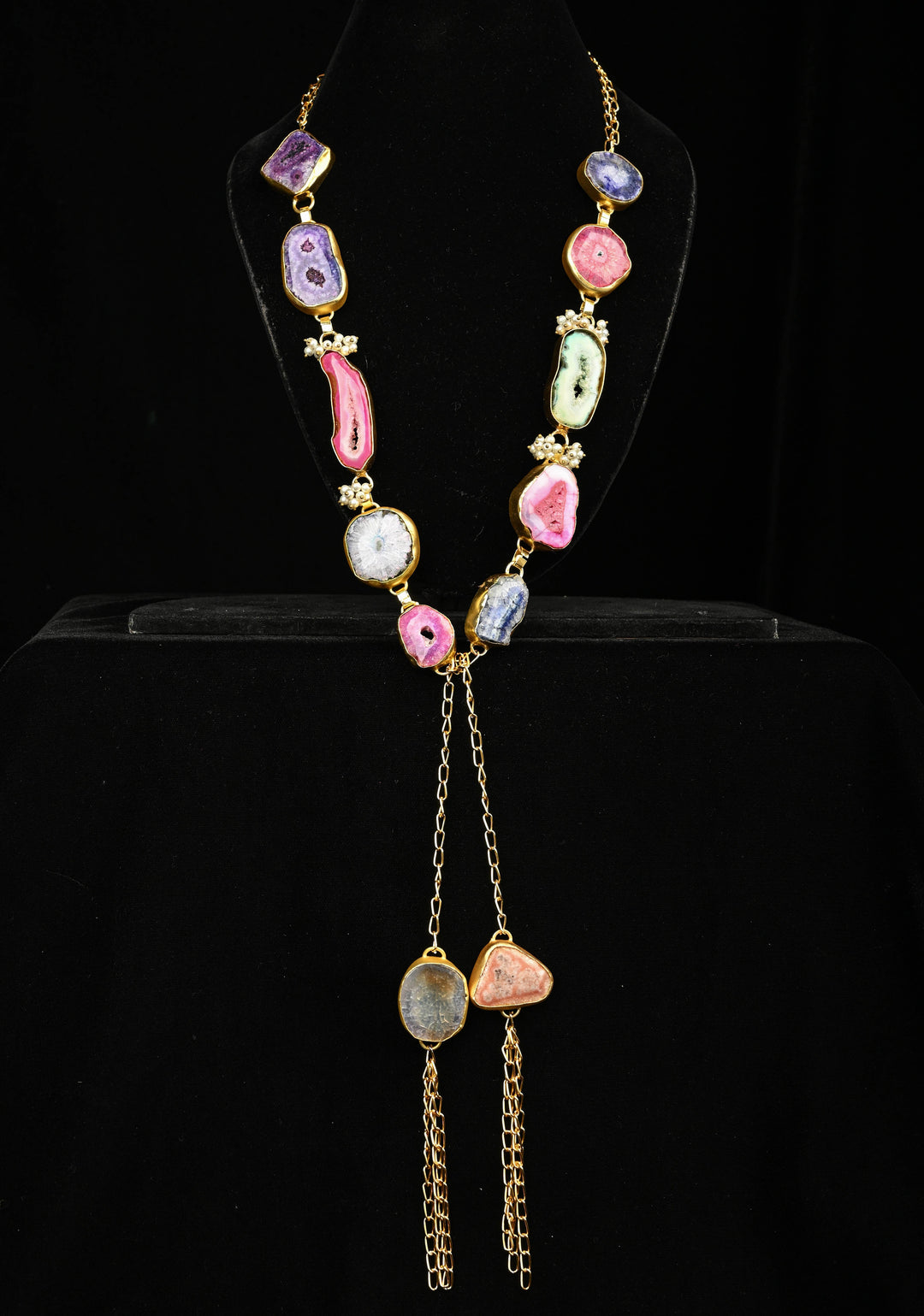 Multi Agates Gemstone 2 Styles -  Tie-Style and Loose Ends  Necklace