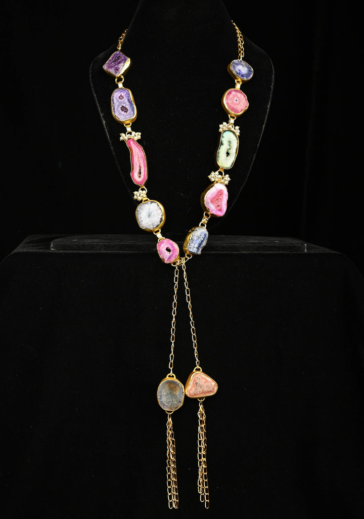 Multi Agates Gemstone 2 Styles -  Tie-Style and Loose Ends  Necklace