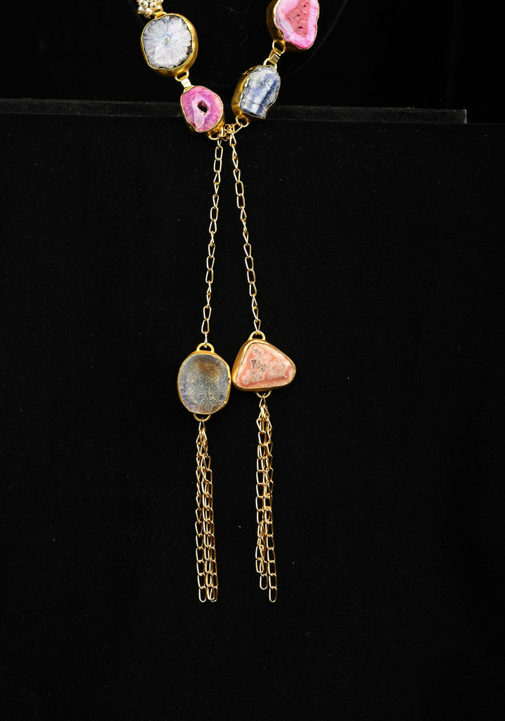 Multi Agates Gemstone 2 Styles -  Tie-Style and Loose Ends  Necklace